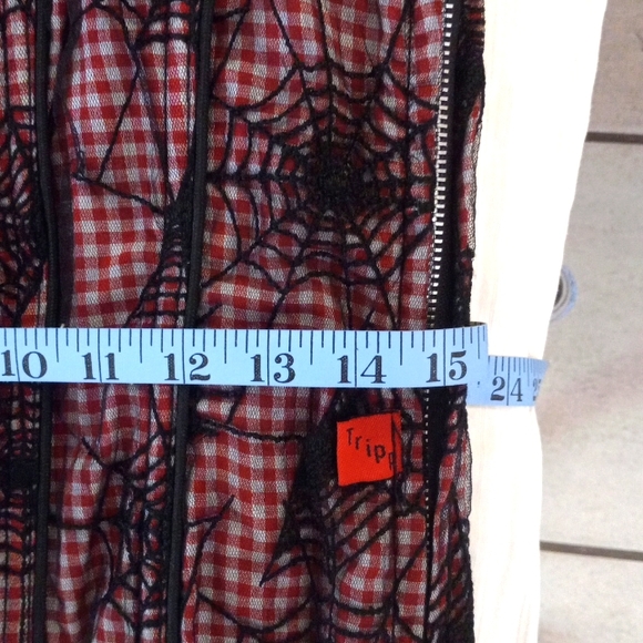 TRIPP NYC CORSET , BLACK SPIDER WEB LACE OVER GINGHAM L / XL - Picture 5 of 9